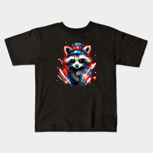 Magic raccoon proudly American Flag Kids T-Shirt